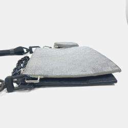 Pre Owned Louis Vuitton Damier Glitter Trio Pouch NM Silver Taurillon Leather Shoulder Bag