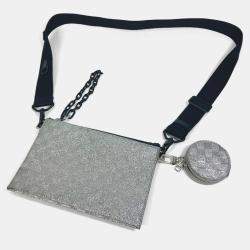 Pre Owned Louis Vuitton Damier Glitter Trio Pouch NM Silver Taurillon Leather Shoulder Bag