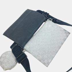 Pre Owned Louis Vuitton Damier Glitter Trio Pouch NM Silver Taurillon Leather Shoulder Bag