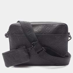 Pre Owned Louis Vuitton Duo Messenger Shoulder Bag In Monogram Shadow Leather Black