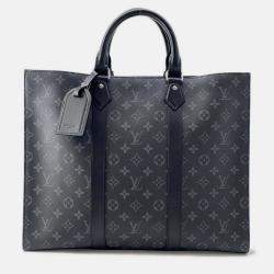 Pre Owned Louis Vuitton Black Monogram Eclipse Sac Plat 24H Tote
