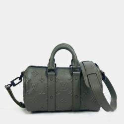 Pre Owned Louis Vuitton M57961 Khaki Monogram Leather Seal Keepall XS 2 Way Handbag 