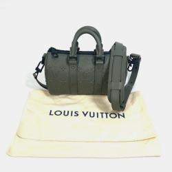 Pre Owned Louis Vuitton M57961 Khaki Monogram Leather Seal Keepall XS 2 Way Handbag 