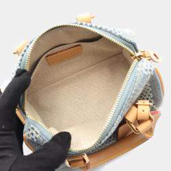 Pre Owned Louis Vuitton Speedy Bandouliere 18 Blue Brown Damier Denim Leather Top Handle Bag