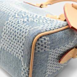 Pre Owned Louis Vuitton Speedy Bandouliere 18 Blue Brown Damier Denim Leather Top Handle Bag