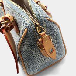 Pre Owned Louis Vuitton Speedy Bandouliere 18 Blue Brown Damier Denim Leather Top Handle Bag