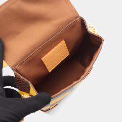 Pre Owned Louis Vuitton Nano Steamer Shoulder Bag  Pvc-Coated Canvas And Leather Damier  Brown/Yellow
