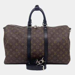 Pre Owned Louis Vuitton Black Brown Leather and PVC Makassar Bandouliere Keepall 45