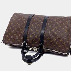Pre Owned Louis Vuitton Black Brown Leather and PVC Makassar Bandouliere Keepall 45