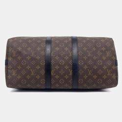 Pre Owned Louis Vuitton Black Brown Leather and PVC Makassar Bandouliere Keepall 45