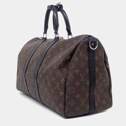 Pre Owned Louis Vuitton Black Brown Leather and PVC Makassar Bandouliere Keepall 45