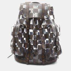 Pre Owned Louis Vuitton Christopher Mm Monogram Chess Rucksack Coated Canvas Brown And Clear