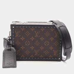 Pre Owned Louis Vuitton Clutch Box Shoulder Bag Coated Canvas Leather Monogram Brown Black