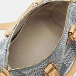 Pre Owned Louis Vuitton Speedy Bandouliere 25 Handbag Denim Leather Damier Denim Blue