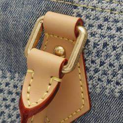 Pre Owned Louis Vuitton Speedy Bandouliere 25 Handbag Denim Leather Damier Denim Blue