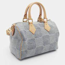 Pre Owned Louis Vuitton Speedy Bandouliere 25 Handbag Denim Leather Damier Denim Blue