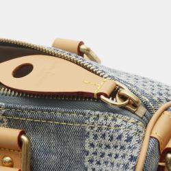 Pre Owned Louis Vuitton Speedy Bandouliere 25 Handbag Denim Leather Damier Denim Blue