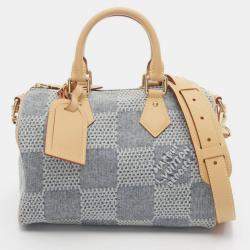 Pre Owned Louis Vuitton Speedy Bandouliere 25 Handbag Denim Leather Damier Denim Blue