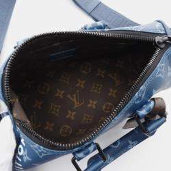 Pre Owned Louis Vuitton Keepall Bandouliere 25 Monogram Atlantic Handbag Coated Canvas Blue