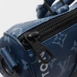 Pre Owned Louis Vuitton Keepall Bandouliere 25 Monogram Atlantic Handbag Coated Canvas Blue