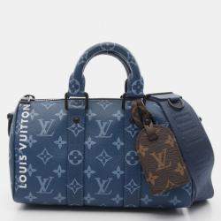 Pre Owned Louis Vuitton Keepall Bandouliere 25 Monogram Atlantic Handbag Coated Canvas Blue