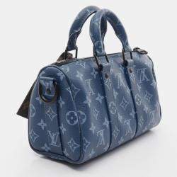 Pre Owned Louis Vuitton Keepall Bandouliere 25 Monogram Atlantic Handbag Coated Canvas Blue