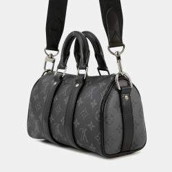 Pre Owned Louis Vuitton Keepall Bandouliere Noir Monogram Eclipse Monogram Eclipse Reverse Size 25