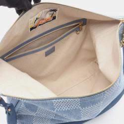 Pre Owned Louis Vuitton Vagabond Hobo Shoulder Bag In Denim And Leather Blue