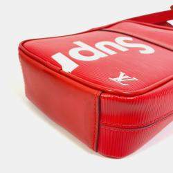 Pre Owned Louis Vuitton Epi Danube Pm Shoulder Bag Supreme Collaboration Electric Leather Red