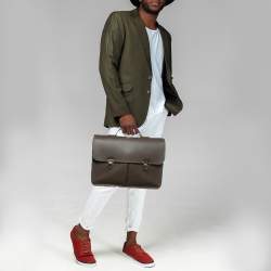 Pre Owned Louis Vuitton Anton Grizzli Taiga Leather Briefcase Bag