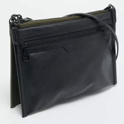 مملوكة مسبقًا حقيبة ماسنجر مزدوجة مسطحة لوي فيتون شادو مونوغرام جلد أخضر جيشي/أسود