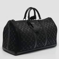 Pre Owned Louis Vuitton Light Up Keepall Bandouliere 50 Black Monogram Jacquard Duffel Bag