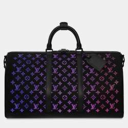 Pre Owned Louis Vuitton Light Up Keepall Bandouliere 50 Black Monogram Jacquard Duffel Bag