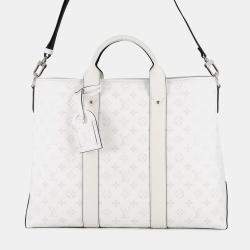 Pre Owned Louis Vuitton Weekend Tote Nm Blanc Monogram Taiga Leather
