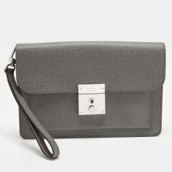 Pre Owned Louis Vuitton Belaia Grey Taiga Leather Clutch