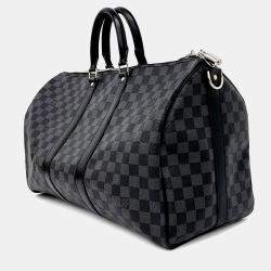 Pre Owned Louis Vuitton Black Leather and PVC Graphite Bandouliere Keepall 45