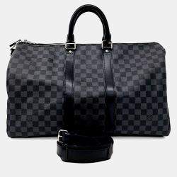 Pre Owned Louis Vuitton Black Leather and PVC Graphite Bandouliere Keepall 45