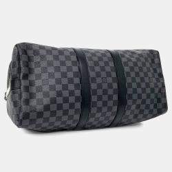 Pre Owned Louis Vuitton Black Leather and PVC Graphite Bandouliere Keepall 45