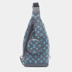 Pre Owned Louis Vuitton Duo Sling Bag Waist Body Leather Monogram Shadow Gray/Blue