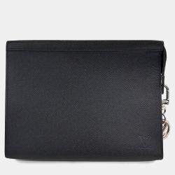 Pre Owned Louis Vuitton Black Taiga Pochette Voyage MM Cut Circle Key Holder