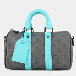 Pre Owned Louis Vuitton Keepall Bandouliere Turquoise/Noir Monogram Eclipse Reverse Size 25