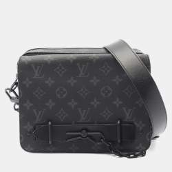 Pre Owned Louis Vuitton Steamer Messenger Shoulder Bag In Coated Canvas And Leather Monogram Eclipse Gray
