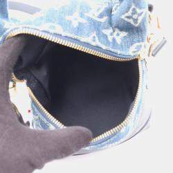 Pre Owned Louis Vuitton Cruiser Lv Squared Handbag Denim And Taurillon Leather Navy