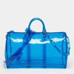 Pre Owned Louis Vuitton Keepall Bandouliere 50 Blue Clear Monogram PVC Bag
