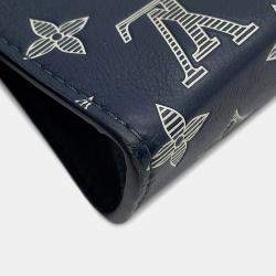 Pre Owned Louis Vuitton Gaston Wearable Wallet Navy Monogram Shadow