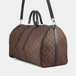 Pre Owned Louis Vuitton Keepall Bandouliere Bordeaux/Noir Monogram Macassar Canvas Size 55