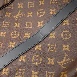 Pre Owned Louis Vuitton Keepall Bandouliere Bordeaux/Noir Monogram Macassar Canvas Size 55