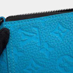 Pre Owned Louis Vuitton Triangle Messenger Pm Turquoise Monogram Taurillon Leather Crossbody Bag