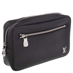 Pre Owned Louis Vuitton Black Taiga Leather Kasai Wristlet Bag