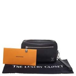 Pre Owned Louis Vuitton Black Taiga Leather Kasai Wristlet Bag